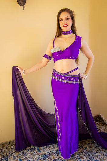 Wafaa of Cairo: Fuchsia and Silver Crossover Bra and Skirt