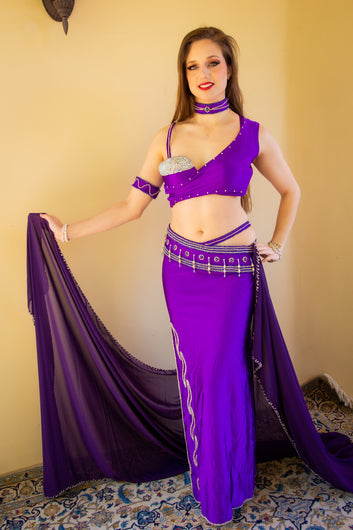 Wafaa of Cairo: Fuchsia and Silver Crossover Bra and Skirt