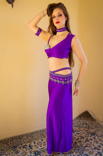 Wafaa of Cairo: Fuchsia and Silver Crossover Bra and Skirt