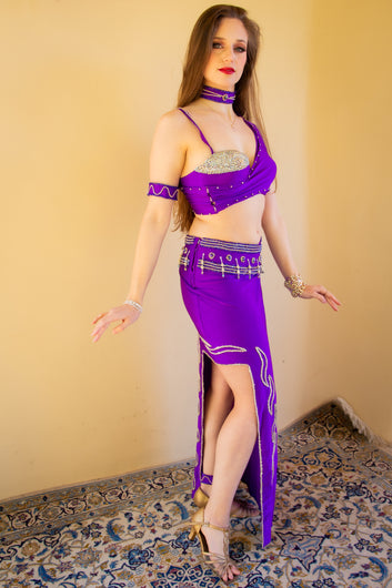 Wafaa of Cairo: Fuchsia and Silver Crossover Bra and Skirt