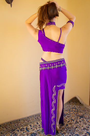 Wafaa of Cairo: Fuchsia and Silver Crossover Bra and Skirt