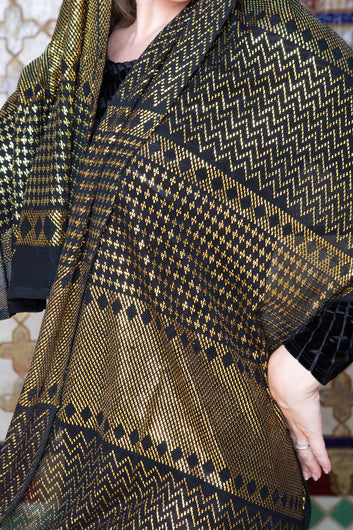 Modern Black and Gold Assuit Shawl With Mixed Diamonds Design